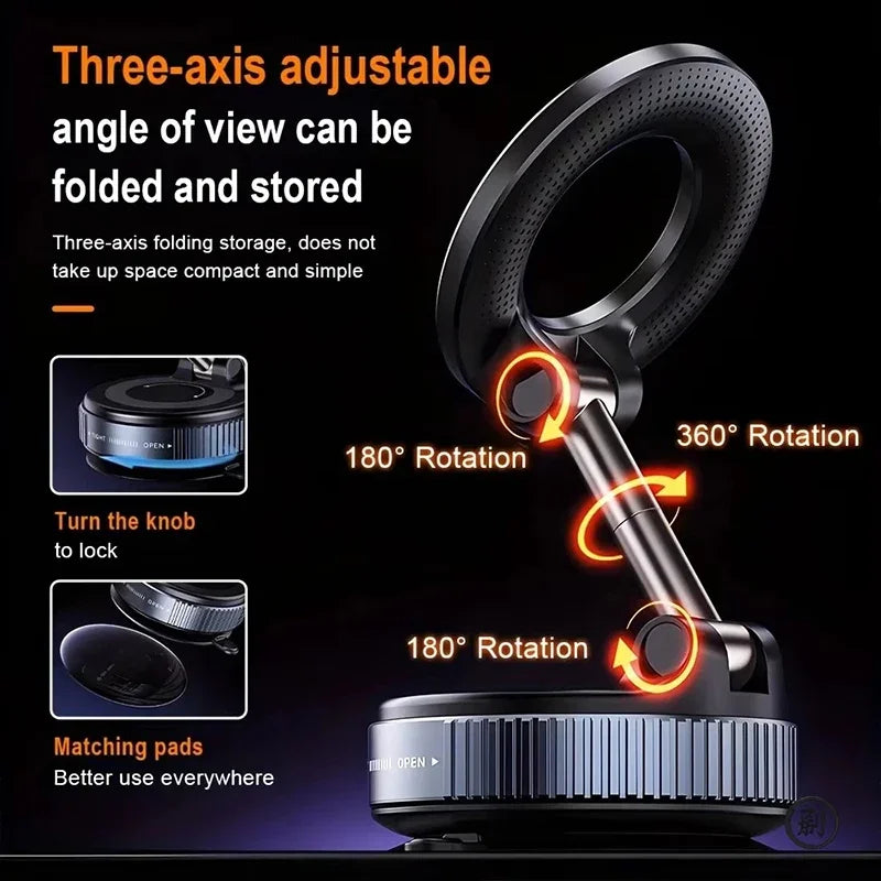 360° Magnetic Car Phone Mount – Strong Vacuum Suction Holder