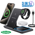LED Fast Wireless Charger Stand 3 in 1 Foldable Charging Station For iPhone17/16/15/14Apple Watch 9 8 7 6 5 Airpods Pro
