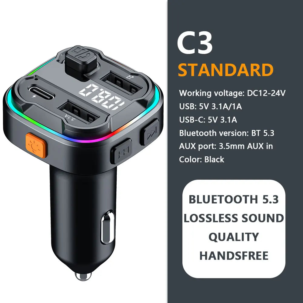 Bluetooth 5.4 FM Transmitter Handsfree Car AUX Radio Modulator MP3 Player with 22.5W & PD30W Fast Charge Adapter Car Accessories