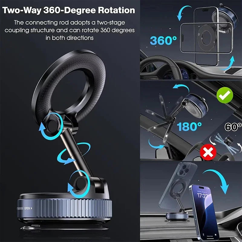 360° Magnetic Car Phone Mount – Strong Vacuum Suction Holder